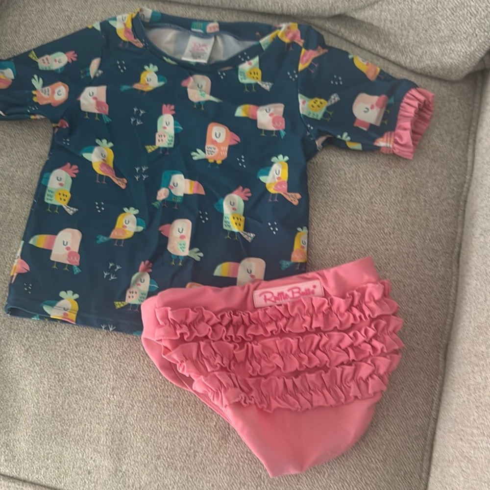 Rufflebutts “You’re the Tweetest” Rashguard bikini set